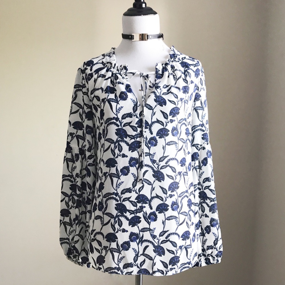 Rose And Olive Peasant Floral Print Blouse White
